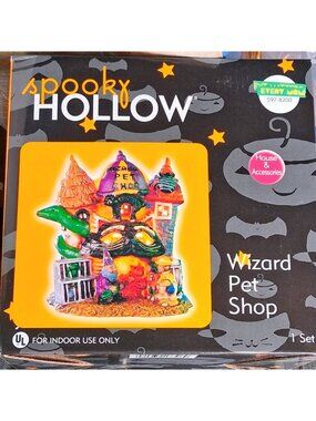 Spooky Hollow Wizard Pet Shop Halloween Village House Figurine For Indoor Use On